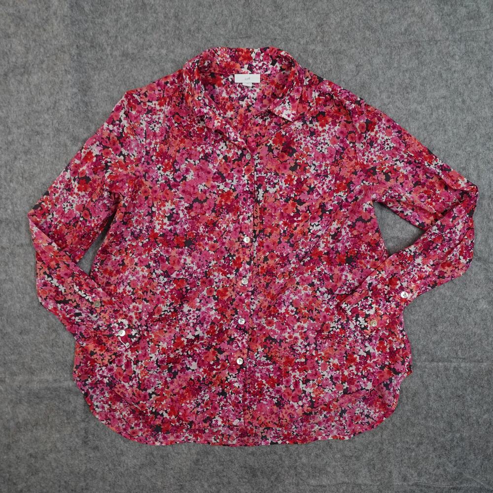 J. Jill Top Womens Extra Small Floral Button Front Long Sleeve Lightweight Pink